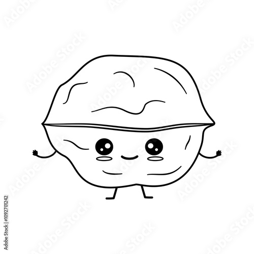cute cartoon character black and white baby walnut funny vector illustration for coloring art
