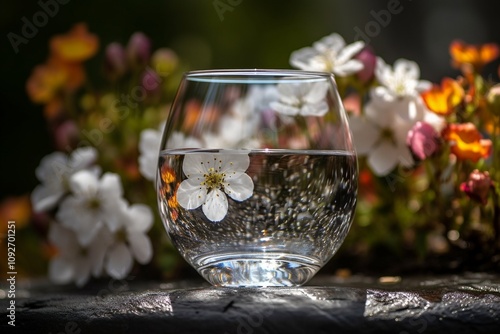 glass with water in flowers