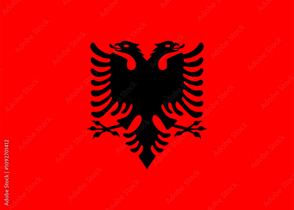 Official national flag of Albania. Flag of the Republic of Albania. Correct proportions and colors. Vector illustration Official national flag of Albania. Flag of the Republic of Albania. Correct proportions and colors. Vector illustration