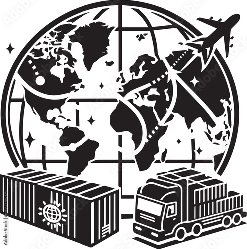 Global Logistics: Worldwide Shipping and Transportation. A stylized graphic illustrating global shipping and transportation.