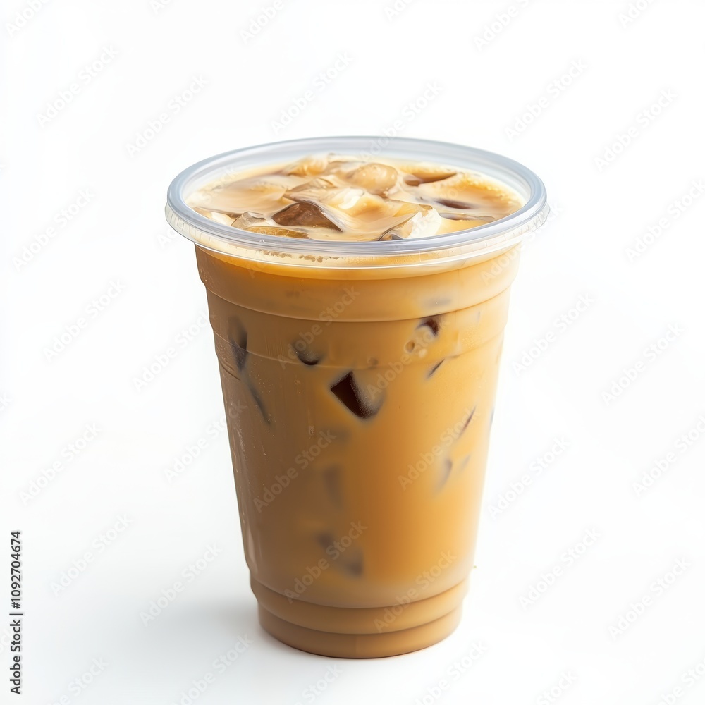 Refreshing Iced Coffee Beverage with Ice Cubes in a Clear Plastic Cup Against a Bright Background for Summer Drink Inspiration and Caffeine Lovers Refreshing Iced Coffee Beverage with Ice Cubes in a Clear Plastic Cup Against a Bright Background for Summer Drink Inspiration and Caffeine Lovers