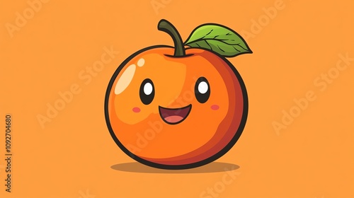 A cartoon illustration of a smiling orange on an orange background.