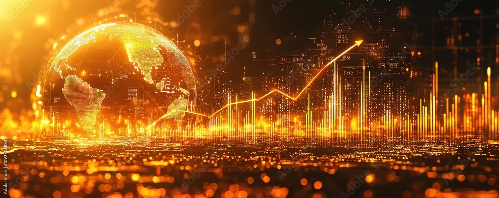 Fototapeta premium Global financial growth concept with digital graphs and rising charts