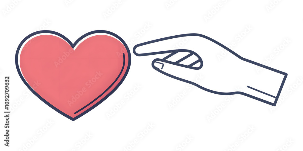 Heart and hand isolated on a white background.trendy flat style. Heart and hand isolated on a white background.trendy flat style.