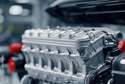 Close-up of a Powerful Modern Car Engine.