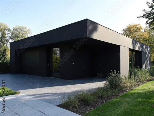 Modern Minimalist Cube House with Black Walls and Timber Terrace