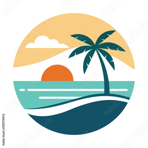Beach view logo design template