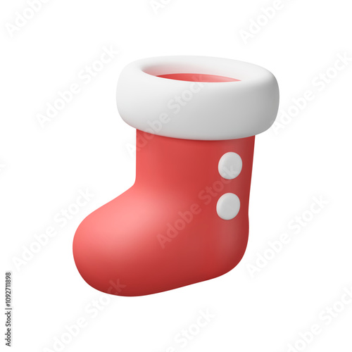 3d Christmtas sock. New Year cartoon element. Isolated vector illustration. Decorative boot.