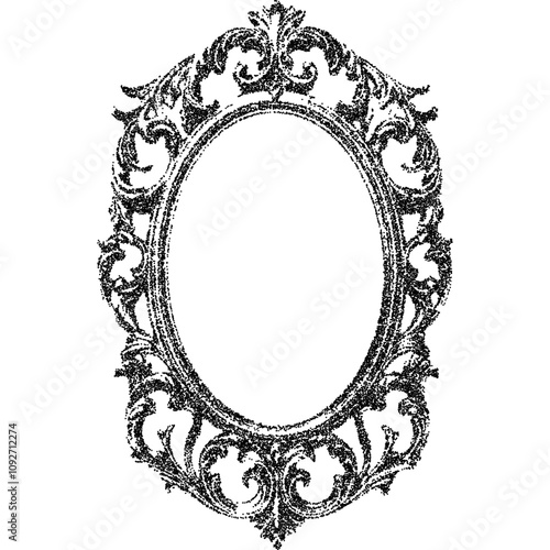 Vintage frame with halftone stipple effect, for grunge punk y2k collage design. Vector illustration in grainy photocopy texture for experimental dotted retro banner design