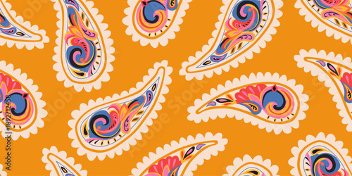 Exotic hand drawn paisley and flowers pattern. Ethnic style print with floral for fabric, textiles, clothing, poster, cover, banner, home decor, abstract background. Vector illustration.