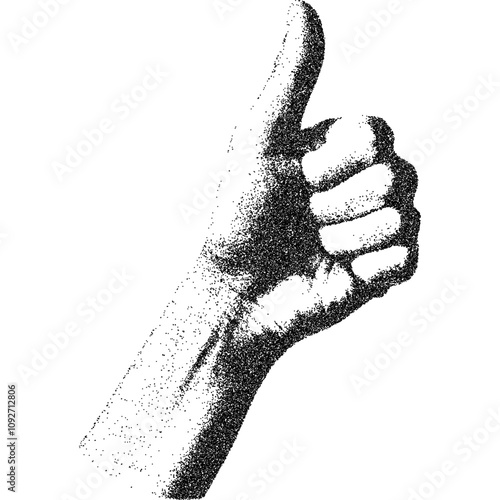 Hand with halftone stipple effect, for grunge punk y2k collage design. Vector illustration in grainy photocopy texture for experimental dotted retro banner design