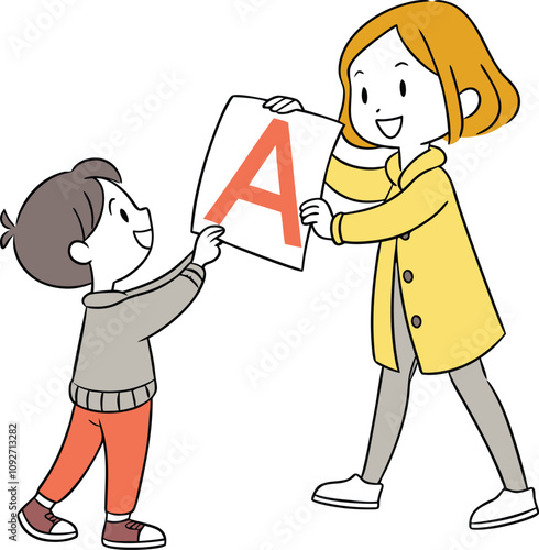 Proud Moment: A Teacher and Student Celebrate an A+ Grade.  A heartwarming illustration of a teacher and student joyfully sharing a perfect score.  A visual representation of academic success.