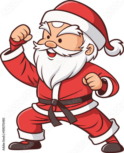 Santa's Karate Christmas: A jolly Santa Claus in a karate gi stance, ready to unleash his holiday spirit with a festive martial arts pose.  