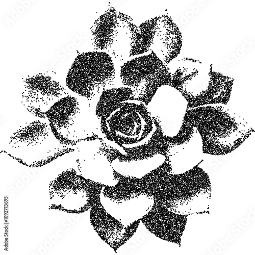 Succulent flower with retro photocopy stipple effect, for grunge punk y2k collage design. Vector illustration in vintage halftone brutalist design for banner or poster