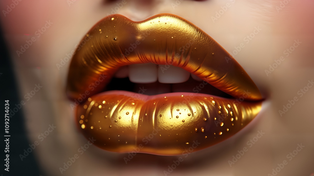 Glossy Honey-Dripping Lips with Metallic Lipstick Glossy Honey-Dripping Lips with Metallic Lipstick