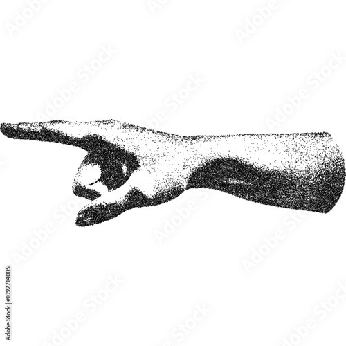 Hand with halftone stipple effect, for grunge punk y2k collage design. Vector illustration in grainy photocopy texture for experimental dotted retro banner design