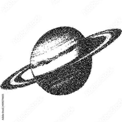 Planet with halftone stipple effect, for grunge punk y2k collage design. Vector illustration in grainy photocopy texture for experimental dotted retro banner design