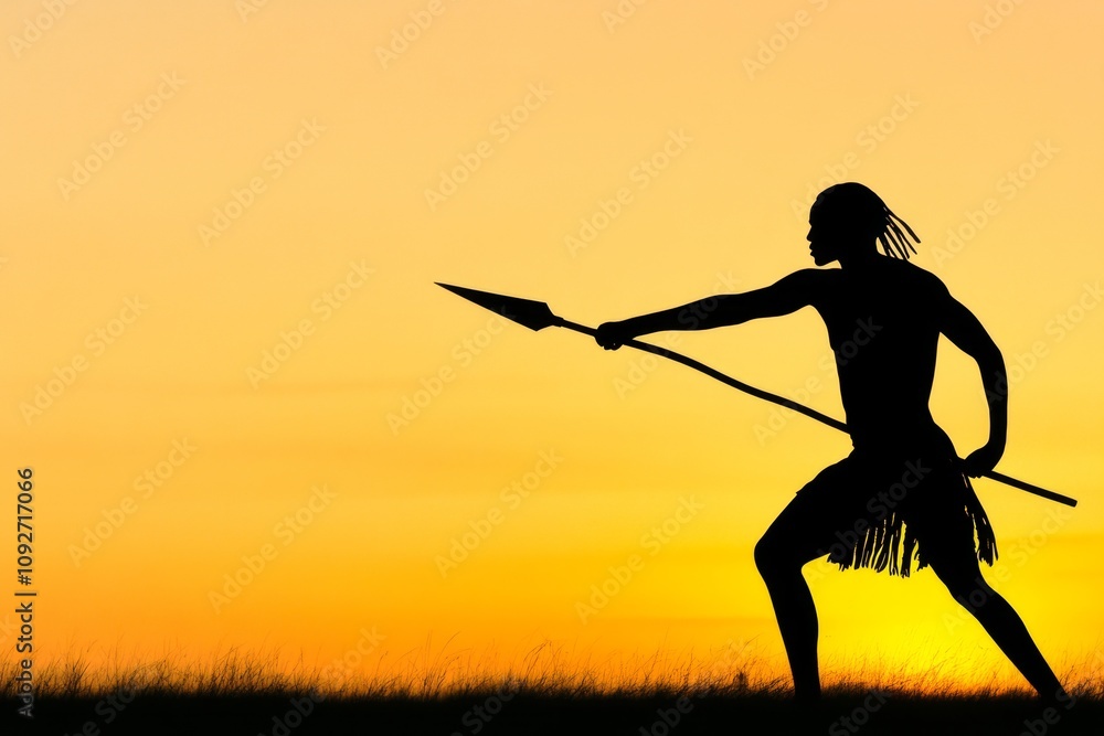 A silhouette of a Maasai warrior holding a spear, set against a plain neutral background A silhouette of a Maasai warrior holding a spear, set against a plain neutral background