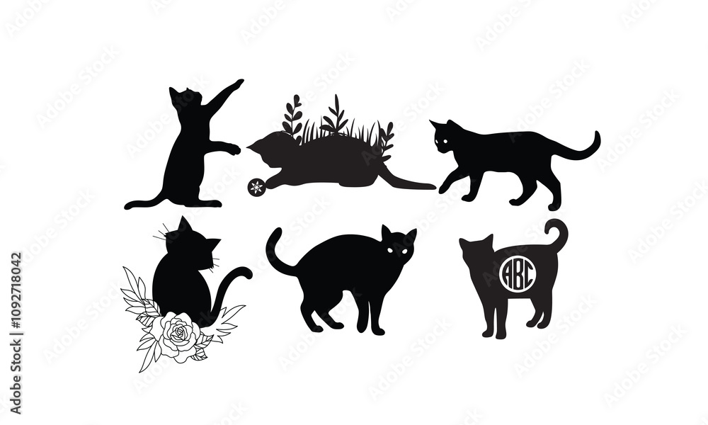 Obraz premium Cat Vector bundle, Clipart, Silhouette, Vector, icons, illustration, design.