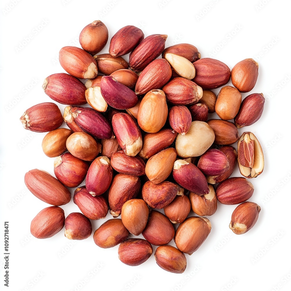 Raw shelled peanuts scattered on white background. Raw shelled peanuts scattered on white background.
