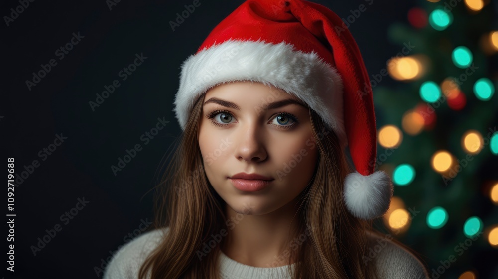 Portrait beautiful girl in the studio on the Christmas night Portrait beautiful girl in the studio on the Christmas night