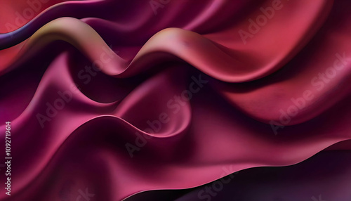 Minimalist Luxury Background with Wavy Silk Texture in Mehroon Tones. photo