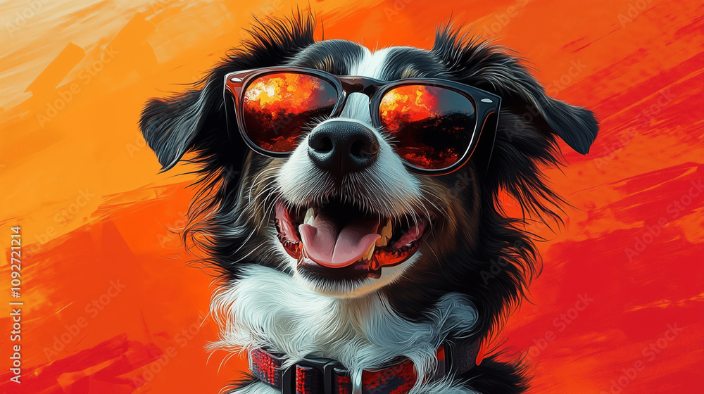 Illustration of happy dog in sunglasses