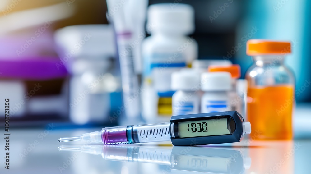 Blood glucose meter displaying test results on a small digital screen, symbolizing the importance of monitoring and managing health, especially for individuals with diabetes. Blood glucose meter displaying test results on a small digital screen, symbolizing the importance of monitoring and managing health, especially for individuals with diabetes.