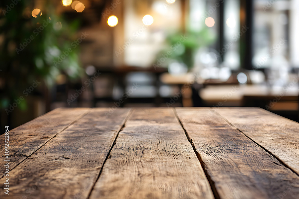 Rough Wooden Tabletop with Soft Blurred Lights Rough Wooden Tabletop with Soft Blurred Lights