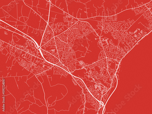 Christmas Map of Newtownabbey, United Kingdom in Snowy White on Festive Red Background. photo