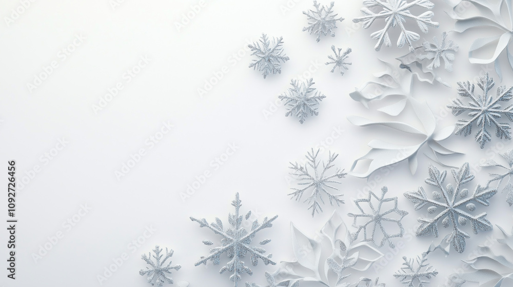 Obraz premium Delicate Silver Snowflakes on Minimalist White Background