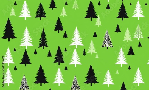 Seamless pattern with abstract silhouettes of christmas trees on a green background christmas tree silhouette Illustration 