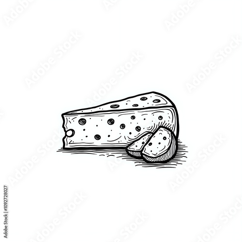 Rustic Cheese Wedges in Vintage Woodcut Style in Monochrome for Culinary Design