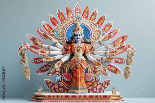 Colorful Multi Armed Goddess Figurine Artistic Representation photo