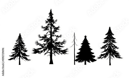 Colorful decorative christmas trees on white isolated background christmas tree silhouette Illustration 