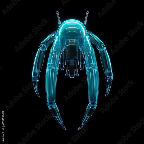 Futuristic Transparent Robotic Grasper with Intricate Mechanical Design and Glowing Blue Lights for Advanced Technology Concepts and Digital Art photo