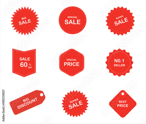 Sale, price off, best seller, big discount tags banner collection vector illustration on white background.