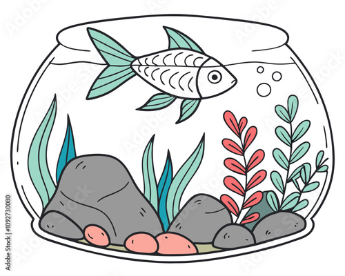 Fish in an Aquarium with Rocks and Plants