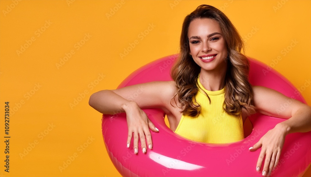 closeup portrait of a woman on a yellow background. closeup portrait of a woman on a yellow background.