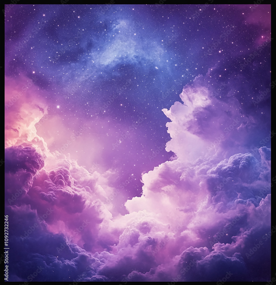 Purple clouds and a starry night sky create a breathtaking celestial scene Purple clouds and a starry night sky create a breathtaking celestial scene