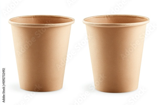 Minimalist Blank Kraft Coffee Cup for Takeaway, paper cup, Take-out coffee cup. Isolated on white background.