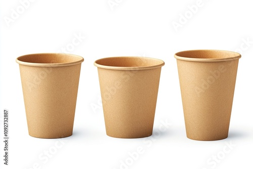 Minimalist Blank Kraft Coffee Cup for Takeaway, paper cup, Take-out coffee cup. Isolated on white background.