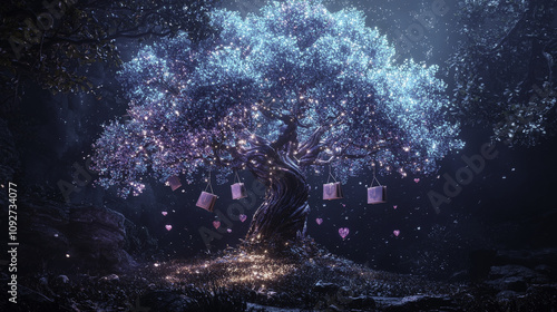 Wallpaper Mural glowing tree of life adorned with hearts and books, symbolizing knowledge and growth Torontodigital.ca