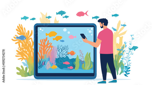 Online Consultation About Fish: Professional Man on Smart Device
