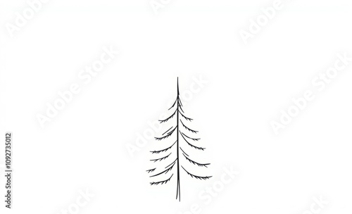 Modern illustration of a fir tree drawn in continuous line style black linear design on white background christmas tree silhouette Illustration  photo