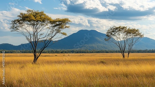 Savanna landscape. Thung Salaeng Luang area, Phetchabun province, Thailand.  photo