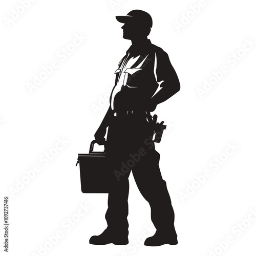 Silhouette of a Maintenance Worker Carrying a Toolbox