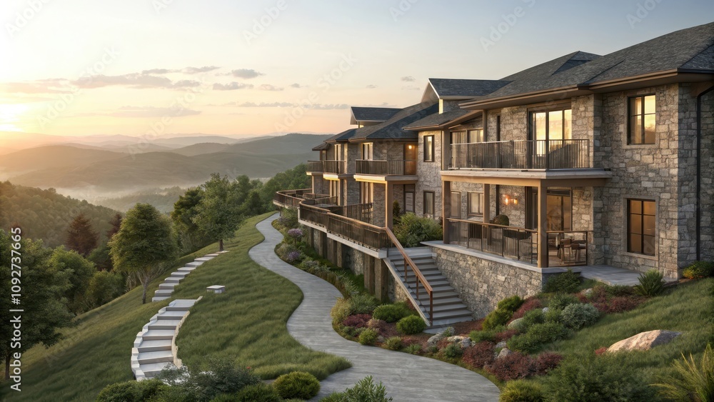 Tiered hillside triplex with scenic view and lush landscaping Tiered hillside triplex with scenic view and lush landscaping