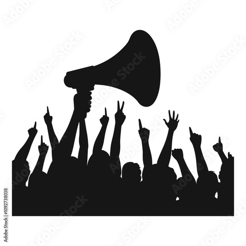 Silhouettes of a Protest or Event with a Megaphone