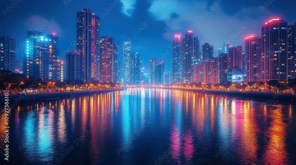 Obraz premium Urban cityscape with vibrant nightlife for tourists